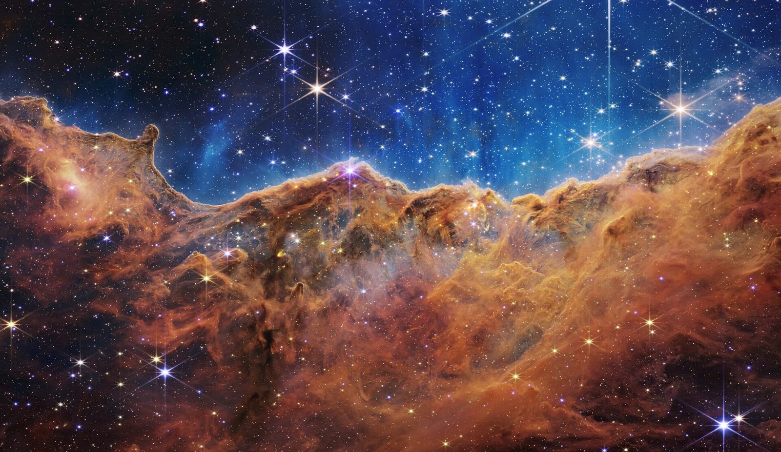 James Webb Space Telescope NIRCam image of the Cosmic Cliffs in the Carina Nebula star-forming region